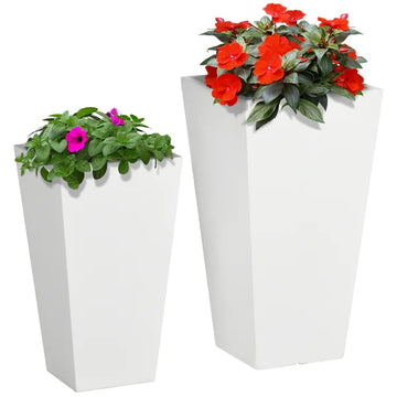 Outdoor Planter Set 2-Pack MgO Flower Pots White Drainage for Garden Patio Yard Elegance - product image 1
