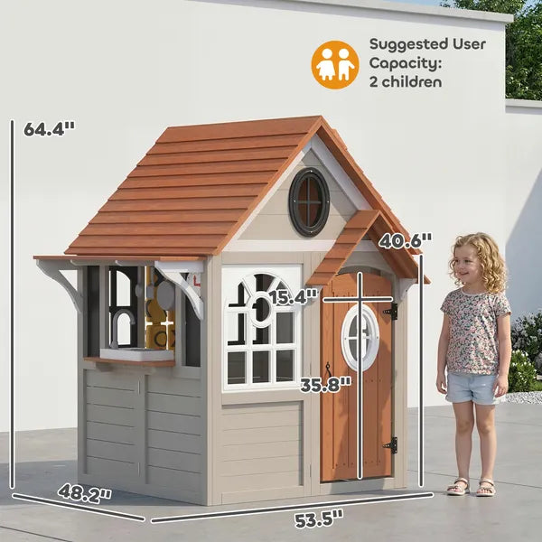 Outdoor Playhouse, Wooden Kids Playhouse with Dog Door, Cookware, Blackboard, Clock, Tic-Tac-Toe Roller for Backyard - product image 2