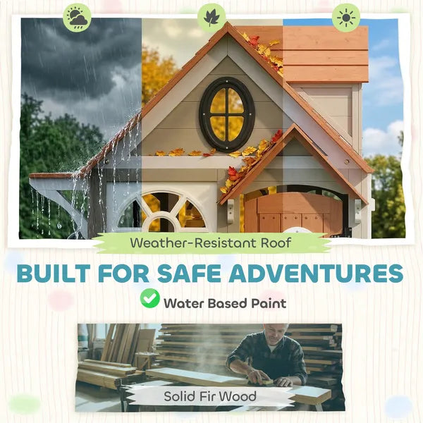 Outdoor Playhouse, Wooden Kids Playhouse with Dog Door, Cookware, Blackboard, Clock, Tic-Tac-Toe Roller for Backyard - product image 4