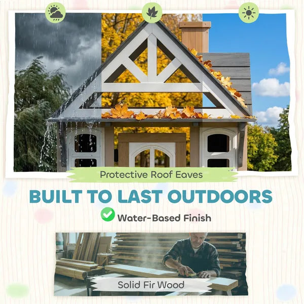 Outdoor Playhouse, Wooden Kids Playhouse with Dog Door, Cookware, Planter Box, Bell, Blackboard, Clock for Backyard - product image 4