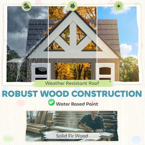 Outdoor Playhouse, Wooden Kids Playhouse with Dog Door, Flower Box, Cookware and Window for Garden Ages 2+, Gray - product image 4