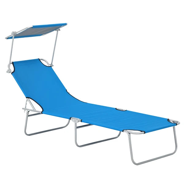 Outdoor Pool Chaise Lounge Chair, Folding Tanning Chair with Sun Shade, Blue - product image 11