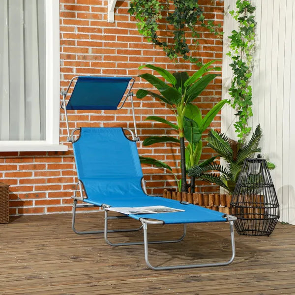Outdoor Pool Chaise Lounge Chair, Folding Tanning Chair with Sun Shade, Blue - product image 10
