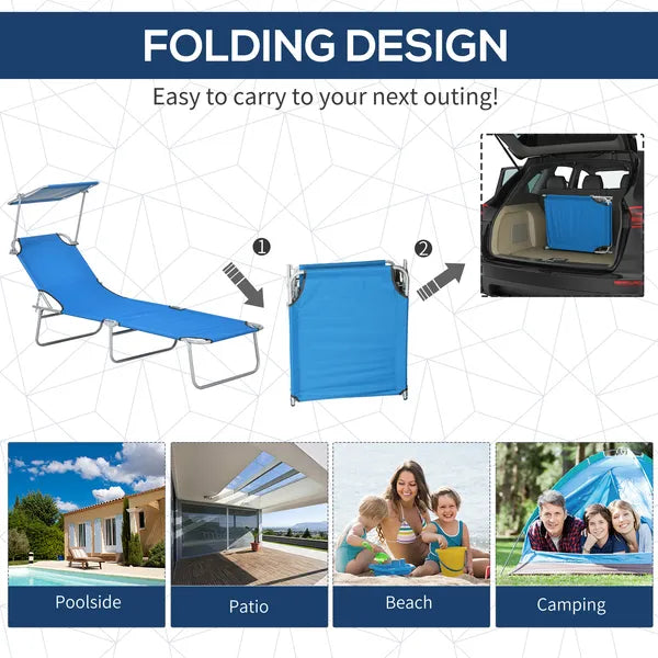Outdoor Pool Chaise Lounge Chair, Folding Tanning Chair with Sun Shade, Blue - product image 5