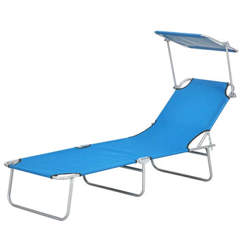 Outdoor Pool Chaise Lounge Chair, Folding Tanning Chair with Sun Shade, Blue - product image 1