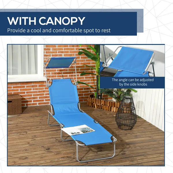 Outdoor Pool Chaise Lounge Chair, Folding Tanning Chair with Sun Shade, Blue - product image 6