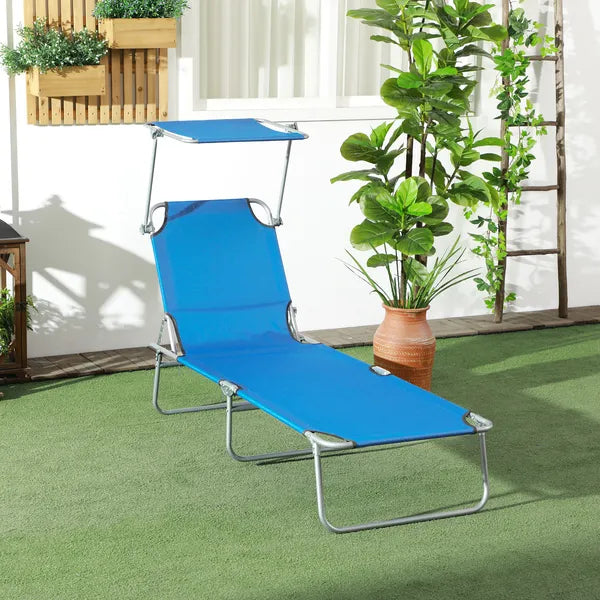 Outdoor Pool Chaise Lounge Chair, Folding Tanning Chair with Sun Shade, Blue - product image 2