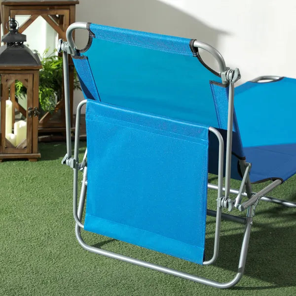 Outdoor Pool Chaise Lounge Chair, Folding Tanning Chair with Sun Shade, Blue - product image 7