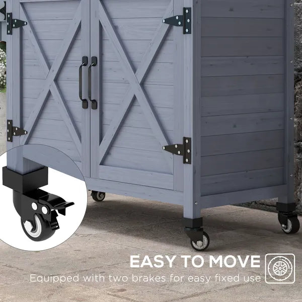 Outdoor Potting Bench with Storage Cabinet Aluminum Tabletop Rubber Wheels for Patio Backyard Balcony Gray - product image 5