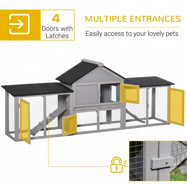 PawHut Outdoor Rabbit House 83" 2 Story Deluxe XL Wooden Rabbit Hutch Big Bunny Cage with Ladder and Run, Gray - product image 4