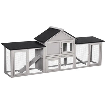 PawHut Outdoor Rabbit House 83" 2 Story Deluxe XL Wooden Rabbit Hutch Big Bunny Cage with Ladder and Run, Gray - product image 1