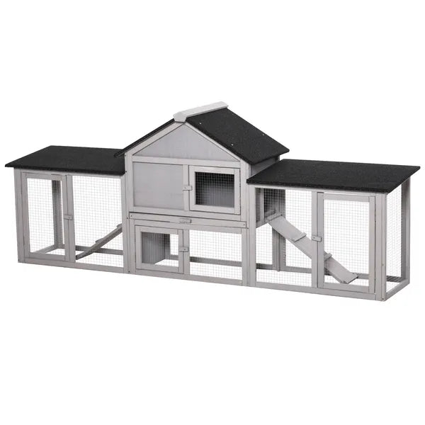 PawHut Outdoor Rabbit House 83" 2 Story Deluxe XL Wooden Rabbit Hutch Big Bunny Cage with Ladder and Run, Gray - product image 11