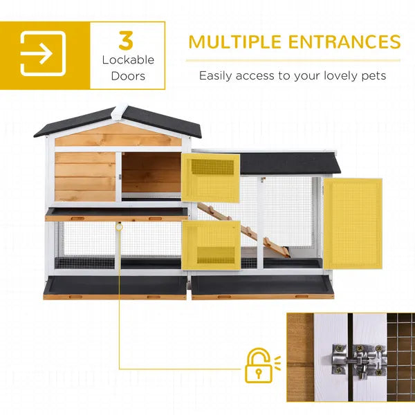PawHut Outdoor Rabbit Hutch 2-Story Wooden Bunny Cage with Ramp Weatherproof Roof Yellow - product image 4