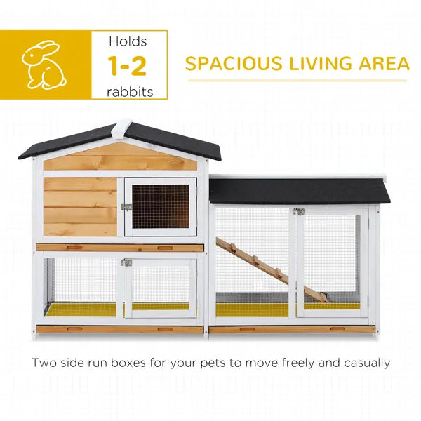 PawHut Outdoor Rabbit Hutch 2-Story Wooden Bunny Cage with Ramp Weatherproof Roof Yellow - product image 5