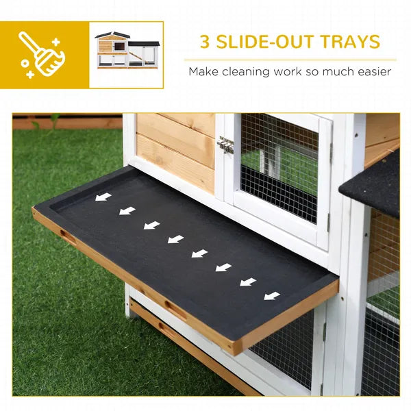 PawHut Outdoor Rabbit Hutch 2-Story Wooden Bunny Cage with Ramp Weatherproof Roof Yellow - product image 6