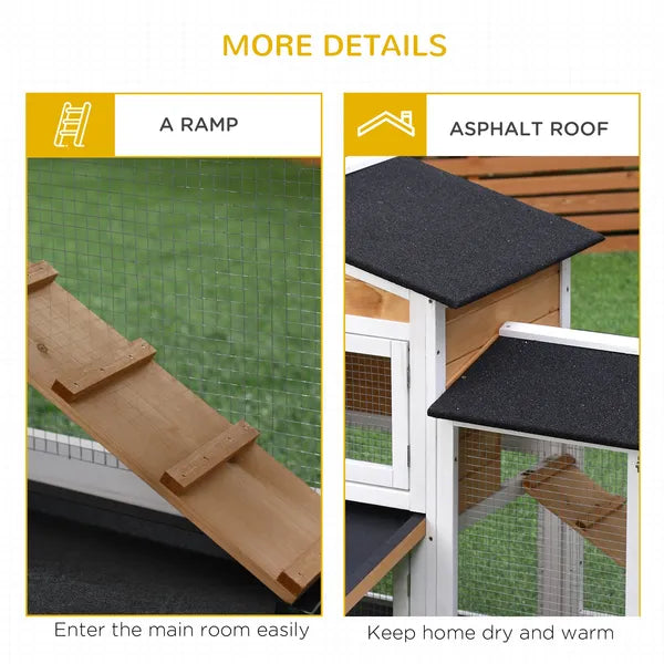 PawHut Outdoor Rabbit Hutch 2-Story Wooden Bunny Cage with Ramp Weatherproof Roof Yellow - product image 7
