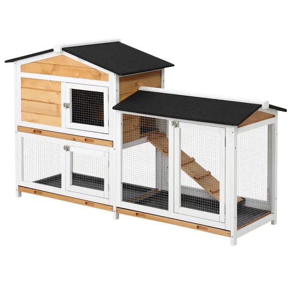 PawHut Outdoor Rabbit Hutch 2-Story Wooden Bunny Cage with Ramp Weatherproof Roof Yellow - product image 11