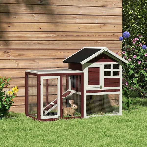 Outdoor Rabbit Hutch 48 Inch Bunny Cage with Waterproof Roof Run Removable Tray Ramp Brown - product image 2