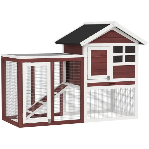 Outdoor Rabbit Hutch 48 Inch Bunny Cage with Waterproof Roof Run Removable Tray Ramp Brown - product image 1