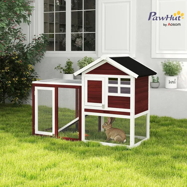 Outdoor Rabbit Hutch 48 Inch Bunny Cage with Waterproof Roof Run Removable Tray Ramp Brown - product image 10