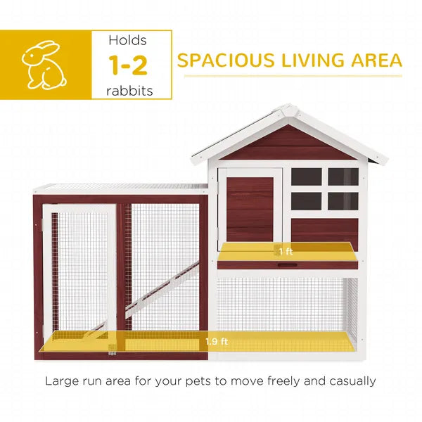 Outdoor Rabbit Hutch 48 Inch Bunny Cage with Waterproof Roof Run Removable Tray Ramp Brown - product image 4
