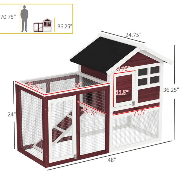Outdoor Rabbit Hutch 48 Inch Bunny Cage with Waterproof Roof Run Removable Tray Ramp Brown - product image 3