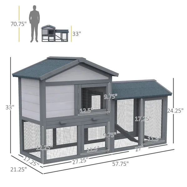 Outdoor Rabbit Hutch Wooden Bunny Cage Guinea Pig House with Run Area Removable Tray Asphalt Roof Lockable Doors Ramp Gray - product image 3