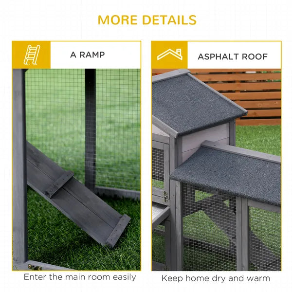 Outdoor Rabbit Hutch Wooden Bunny Cage Guinea Pig House with Run Area Removable Tray Asphalt Roof Lockable Doors Ramp Gray - product image 7
