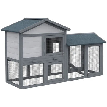 Outdoor Rabbit Hutch Wooden Bunny Cage Guinea Pig House with Run Area Removable Tray Asphalt Roof Lockable Doors Ramp Gray - product image 1