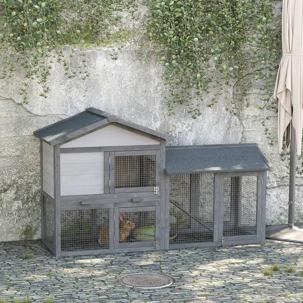 Outdoor Rabbit Hutch Wooden Bunny Cage Guinea Pig House with Run Area Removable Tray Asphalt Roof Lockable Doors Ramp Gray - product image 10