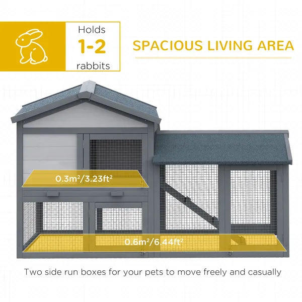 Outdoor Rabbit Hutch Wooden Bunny Cage Guinea Pig House with Run Area Removable Tray Asphalt Roof Lockable Doors Ramp Gray - product image 5