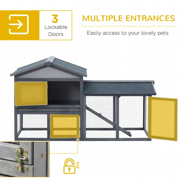 Outdoor Rabbit Hutch Wooden Bunny Cage Guinea Pig House with Run Area Removable Tray Asphalt Roof Lockable Doors Ramp Gray - product image 4