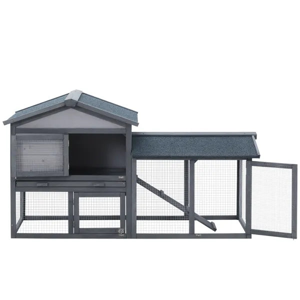 Outdoor Rabbit Hutch Wooden Bunny Cage Guinea Pig House with Run Area Removable Tray Asphalt Roof Lockable Doors Ramp Gray - product image 8