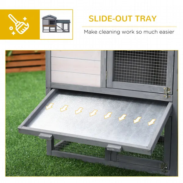 Outdoor Rabbit Hutch Wooden Bunny Cage Guinea Pig House with Run Area Removable Tray Asphalt Roof Lockable Doors Ramp Gray - product image 6