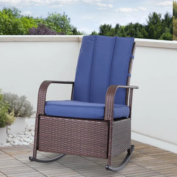 Outdoor Rattan Chair Patio Recliner with with Soft Cushion, Adjustable Footrest, Blue - product image 10