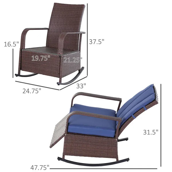 Outdoor Rattan Chair Patio Recliner with with Soft Cushion, Adjustable Footrest, Blue - product image 3