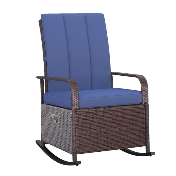 Outdoor Rattan Chair Patio Recliner with with Soft Cushion, Adjustable Footrest, Blue - product image 11