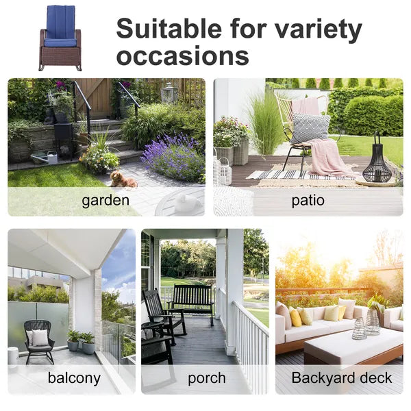 Outdoor Rattan Chair Patio Recliner with with Soft Cushion, Adjustable Footrest, Blue - product image 9