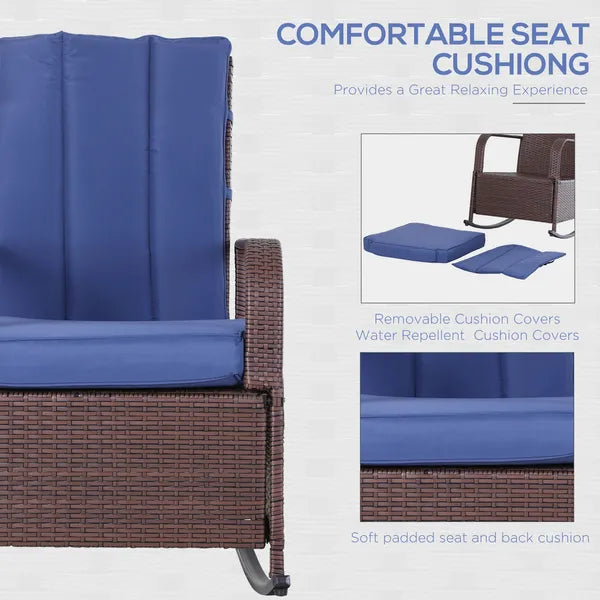 Outdoor Rattan Chair Patio Recliner with with Soft Cushion, Adjustable Footrest, Blue - product image 6