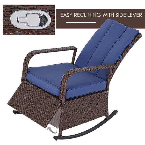 Outdoor Rattan Chair Patio Recliner with with Soft Cushion, Adjustable Footrest, Blue - product image 8