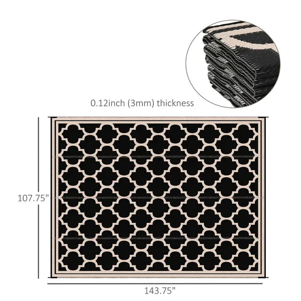 Outsunny Outdoor Rug 9x12 Modern Reversible Folding Plastic Four Straps for Backyard Deck Picnic Camping Black Beige - product image 3