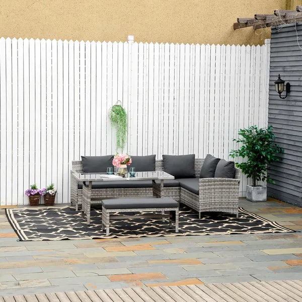 Outsunny Outdoor Rug 9x12 Modern Reversible Folding Plastic Four Straps for Backyard Deck Picnic Camping Black Beige - product image 9