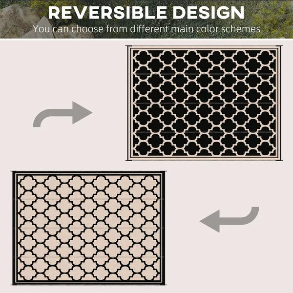 Outsunny Outdoor Rug 9x12 Modern Reversible Folding Plastic Four Straps for Backyard Deck Picnic Camping Black Beige - product image 6