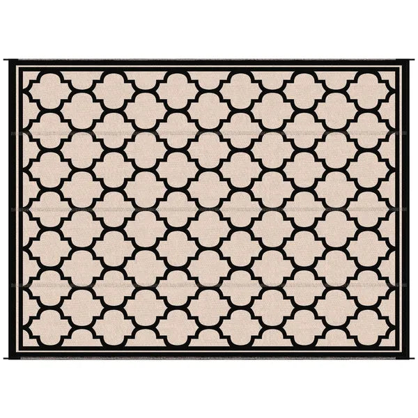 Outsunny Outdoor Rug 9x12 Modern Reversible Folding Plastic Four Straps for Backyard Deck Picnic Camping Black Beige - product image 16