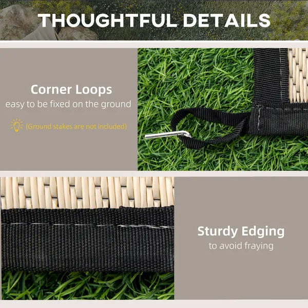 Outsunny Outdoor Rug 9x12 Modern Reversible Folding Plastic Four Straps for Backyard Deck Picnic Camping Black Beige - product image 7
