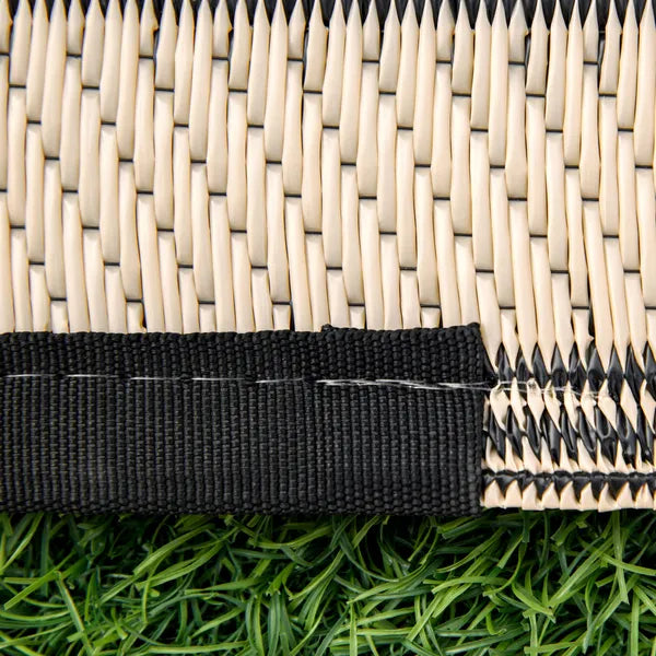 Outsunny Outdoor Rug 9x12 Modern Reversible Folding Plastic Four Straps for Backyard Deck Picnic Camping Black Beige - product image 12