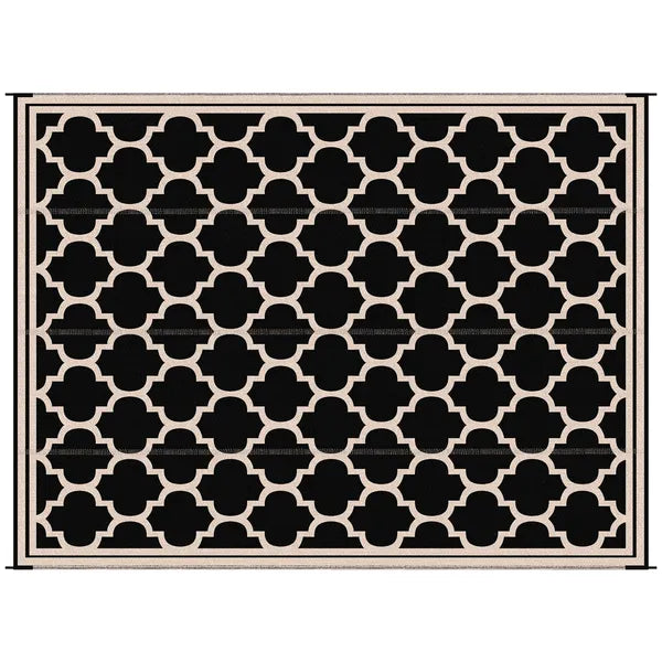 Outsunny Outdoor Rug 9x12 Modern Reversible Folding Plastic Four Straps for Backyard Deck Picnic Camping Black Beige - product image 1