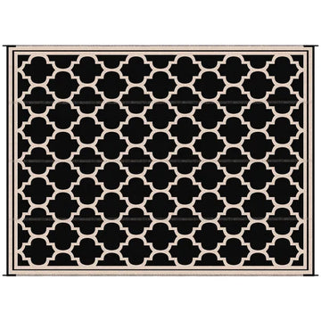 Outsunny Outdoor Rug 9x12 Modern Reversible Folding Plastic Four Straps for Backyard Deck Picnic Camping Black Beige - product image 1