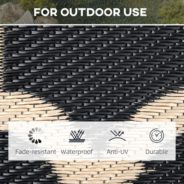Outsunny Outdoor Rug 9x12 Modern Reversible Folding Plastic Four Straps for Backyard Deck Picnic Camping Black Beige - product image 5