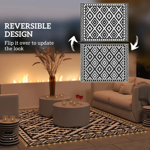 Outsunny Outdoor Rug Carpet Reversible Plastic Straw Rug with LED Lights Black and White 10' x 8' for Patio - product image 5
